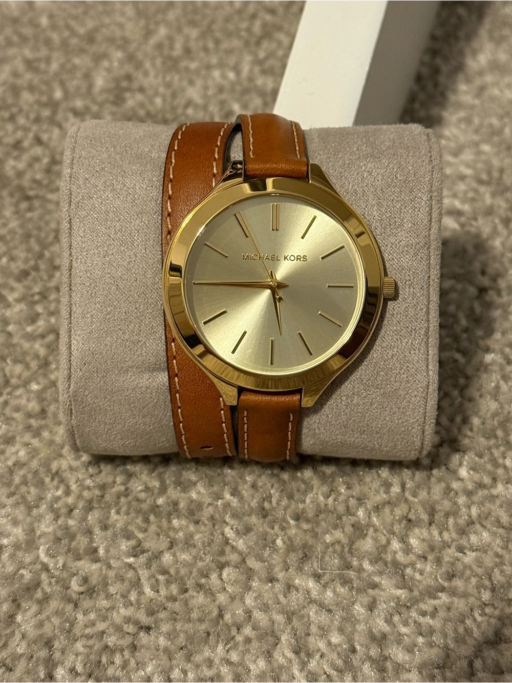 Michael Kors Gold-Tone Dial Brown Leather Wrap Watch